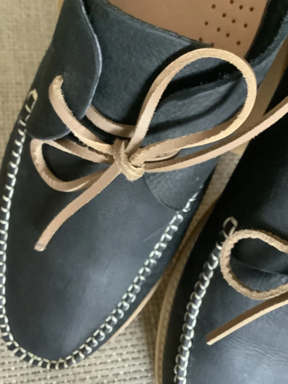 Men’s Black Leather Boat Shoes with Tan Laces
